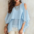 Blusa Isabele™ com Mangas Fluidas, Ombros Vazados e Babados