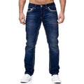 Calça Jeans Castelli™ Com Lavagem Estonada e Costuras Contrastantes / Presença Casual Com Atitude de Homem de Respeito