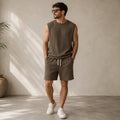 Conjunto Canelado Montaro™ com Regata de Caimento Moderno e Bermuda com Cordão Ajustável