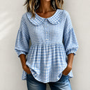 Blusa Mariana™ com Babados na Gola, Xadrez Vichy e Mangas Bufantes