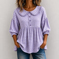 Blusa Mariana™ com Babados na Gola, Xadrez Vichy e Mangas Bufantes