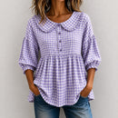 Blusa Mariana™ com Babados na Gola, Xadrez Vichy e Mangas Bufantes