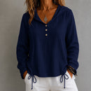 Blusa Luara™ com Capuz e Botões Frontais / Um Visual Leve Para os Dias Amenos