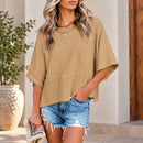 Blusa Marlie™ com Caimento Leve, Mangas Amplas e Acabamento Frontal em Recorte