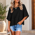 Blusa Marlie™ com Caimento Leve, Mangas Amplas e Acabamento Frontal em Recorte