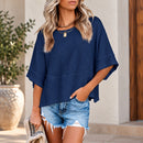 Blusa Marlie™ com Caimento Leve, Mangas Amplas e Acabamento Frontal em Recorte