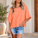 Blusa Marlie™ com Caimento Leve, Mangas Amplas e Acabamento Frontal em Recorte